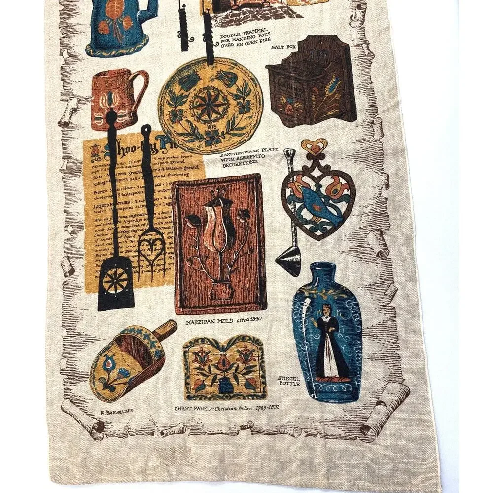 Vintage Parisian Prints Linen Tea Towels Coffee Tea Screen Printed Set of Two